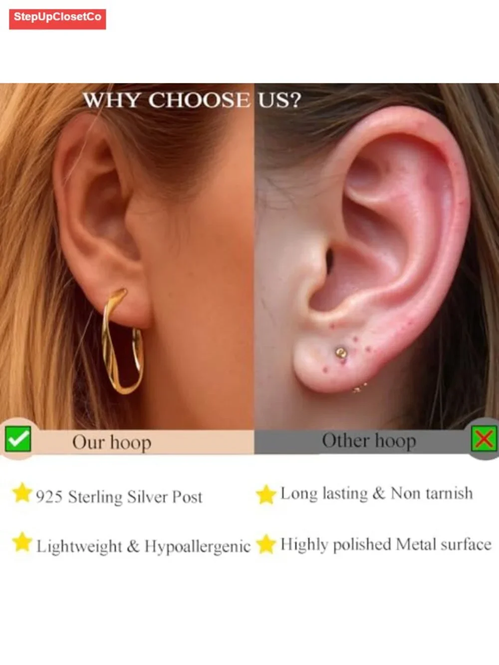14K Gold Plated Twisted Hoop Earrings for Women Hypoallergenic Jewelry